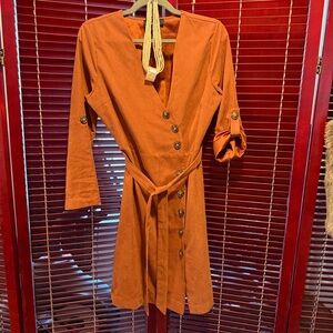 Elegant Vegan Suede Dress in A beautiful Caramel Color